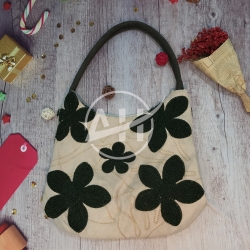 Embroidery Suede Shoulder Bag with Floral Chenille Design